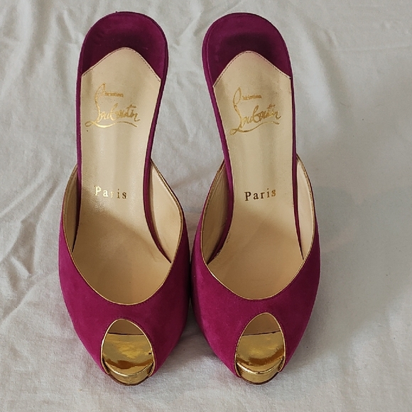 Christian Louboutin Fuchsia Peep-Toe Heels - Picture 1 of 9